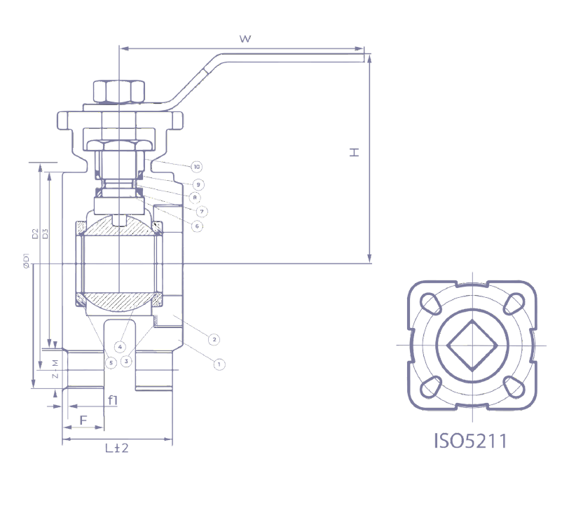 ANSI 300# Cast Steel Flange End Ball Valve Drawing