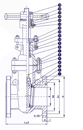 Gambar potongan — ANSI 150 cast steel gate valve