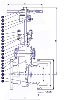 Gambar potongan — ANSI 150 cast steel gate valve