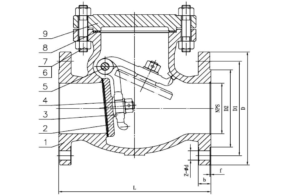 ANSI 150# SS316 Flange Swing Check Valve Drawing