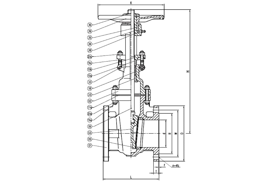 ANSI 150# Cast Steel Gate Valve Drawing
