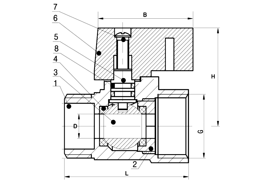 Brass M x F Mini Ball Valve Drawing